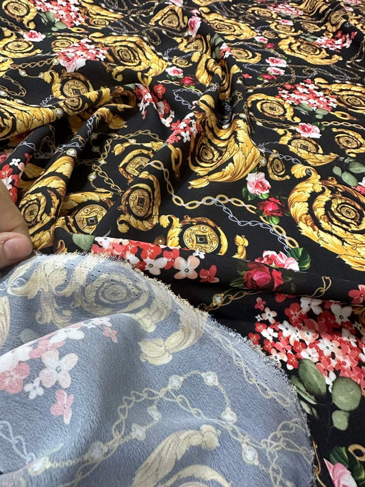 Baroque Floral Chain Fabric – Custom Printed Fabric on Satin, Crepe, Spandex or Chiffon