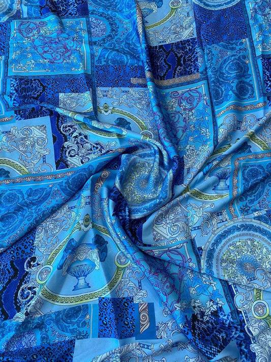 Navy Blue Baroque Pattern Fabric