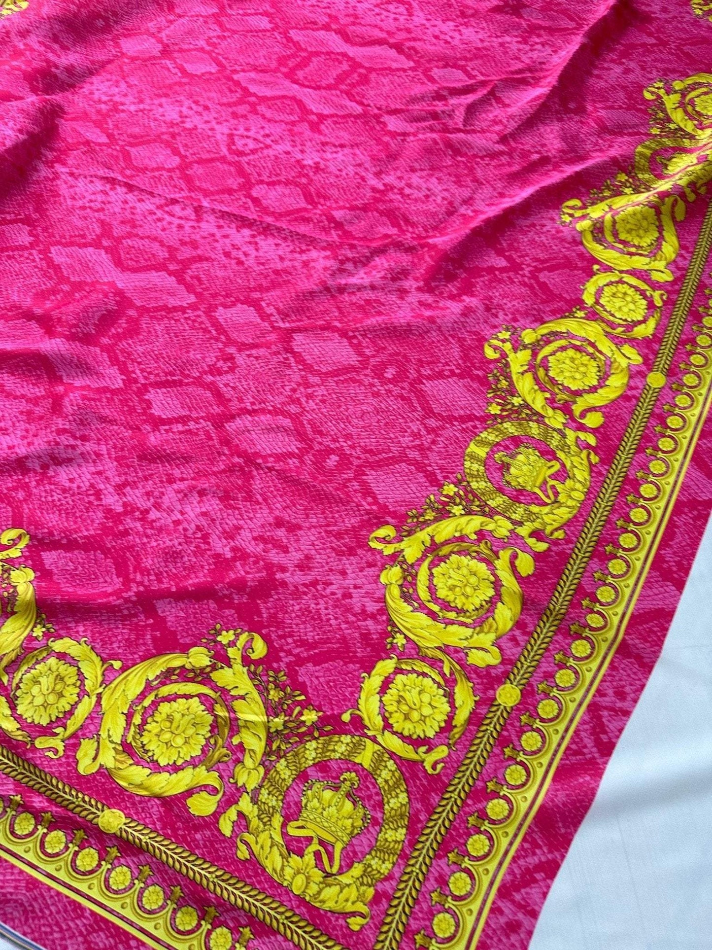 Baroque Pink Satin Fabric – Fabric by Metre, Options: Satin, Crepe, Spandex, Chiffon