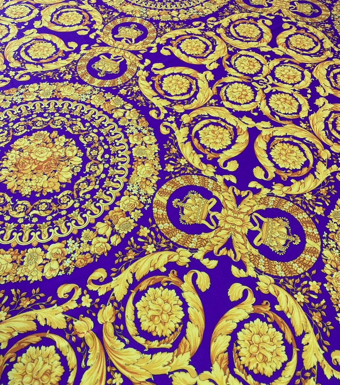 Purple Baroque Pattern Fabric – Custom Printed Fabric, Choose Material by Metre