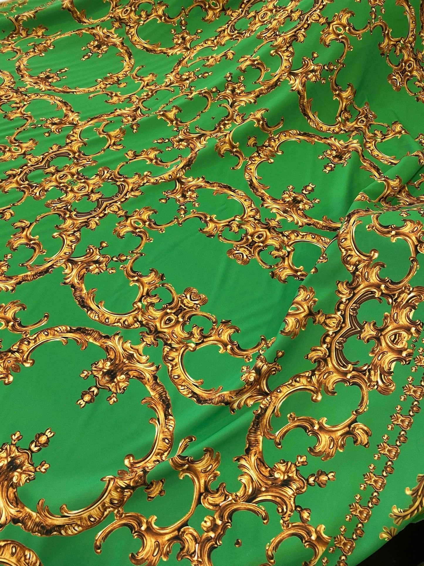 Baroque Green Gold Print Fabric