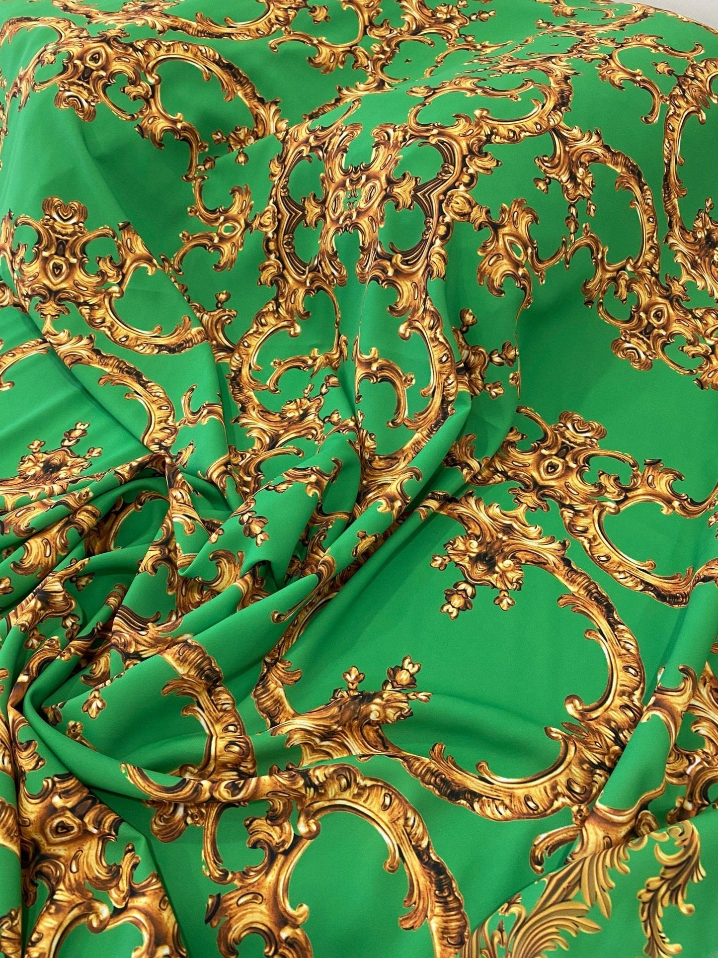 Baroque Green Gold Print Fabric