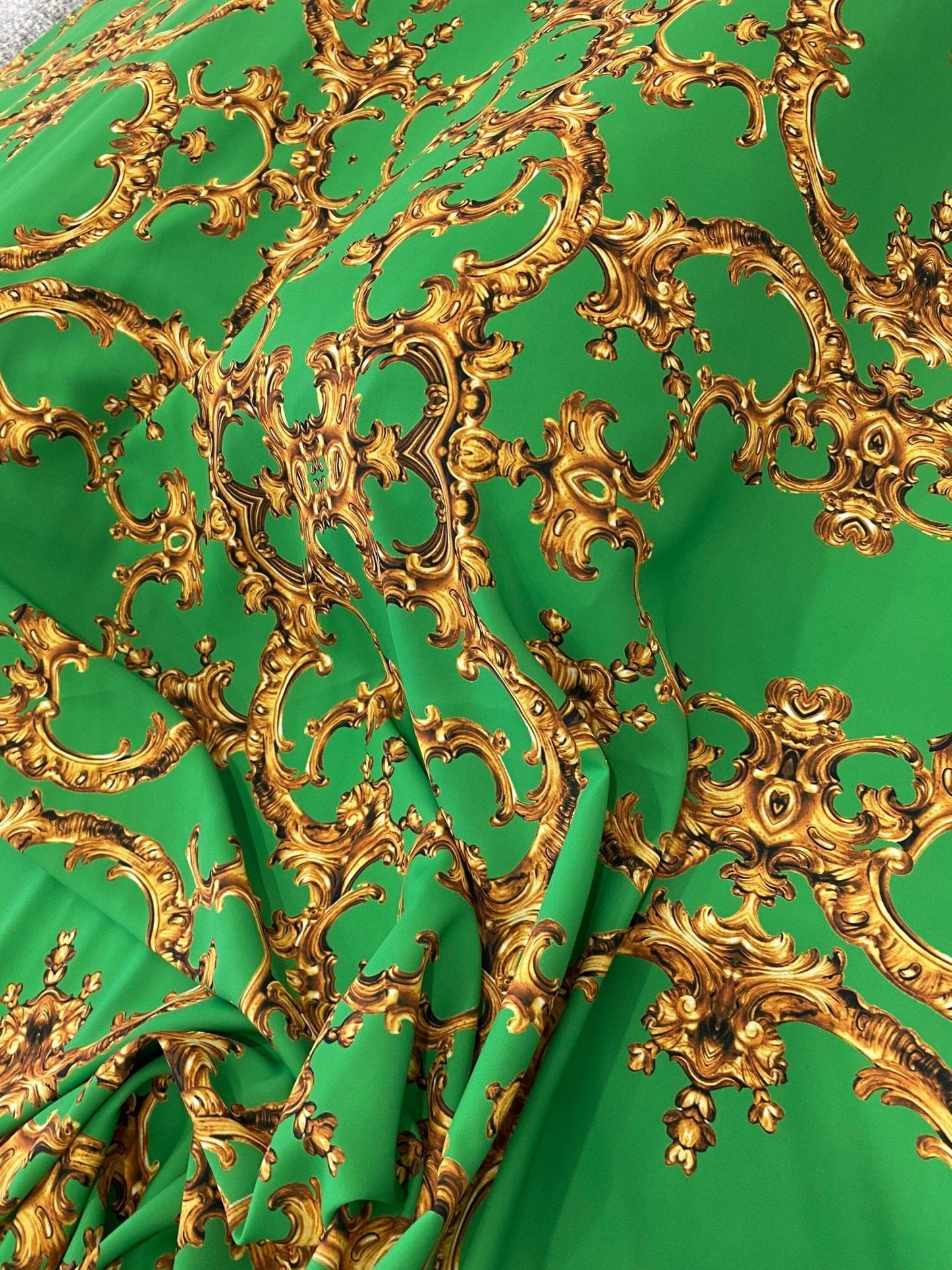 Baroque Green Gold Print Fabric