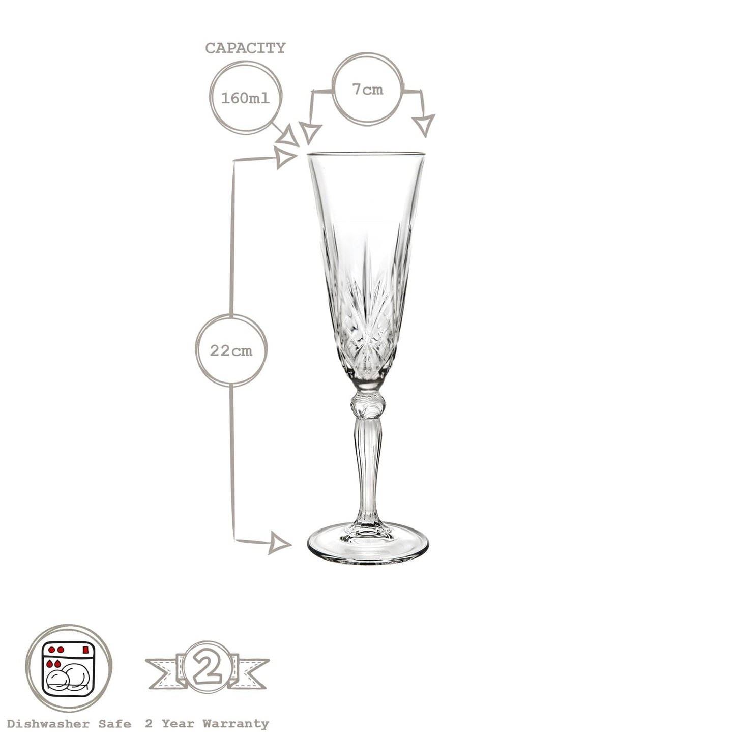 160ml Crystal Melodia Champagne Flutes - Pack of Six