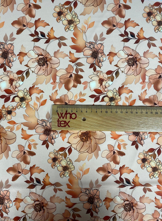 Beige Floral Fabric – Brown & Cream Flower Print by the Metre