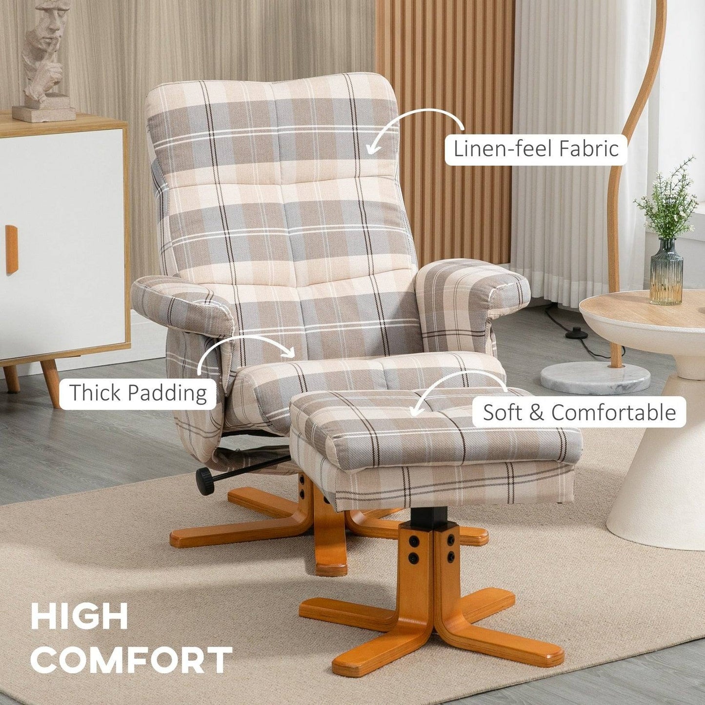 Linen Swivel Recliner Chair with Footstool