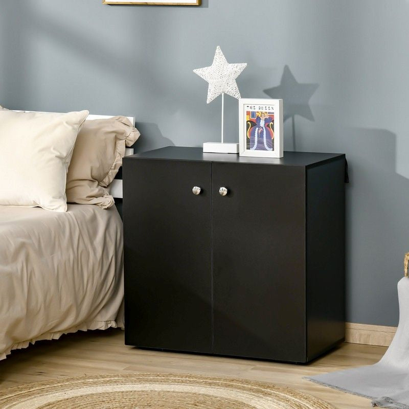 Storage Cabinet With Two Shelves Wooden Sideboard Freestanding Kitchen Cupboard Bookcase Black