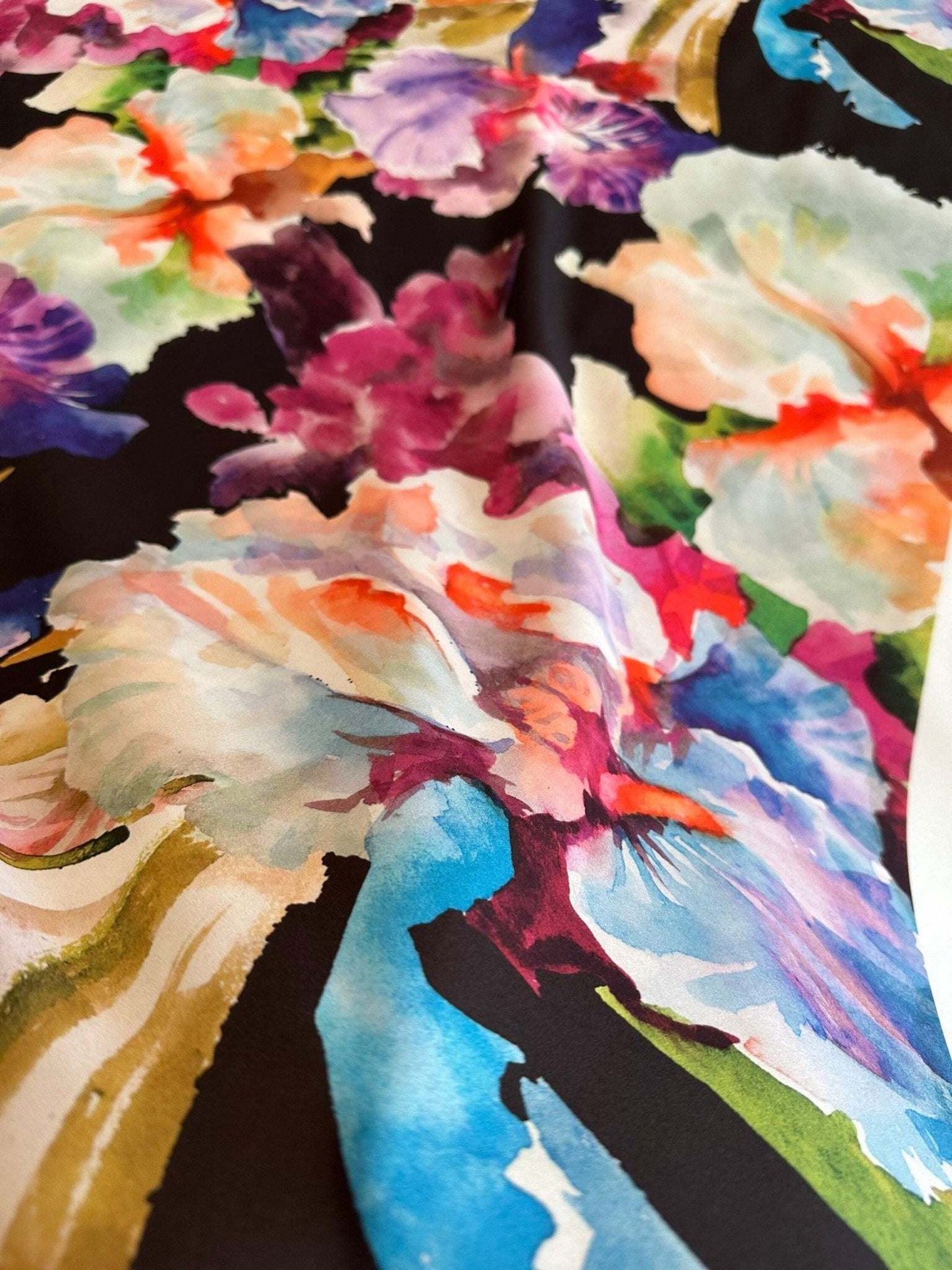 Watercolor Floral Crepe Fabric – Custom Printed Fabric, Choose Material by Metre