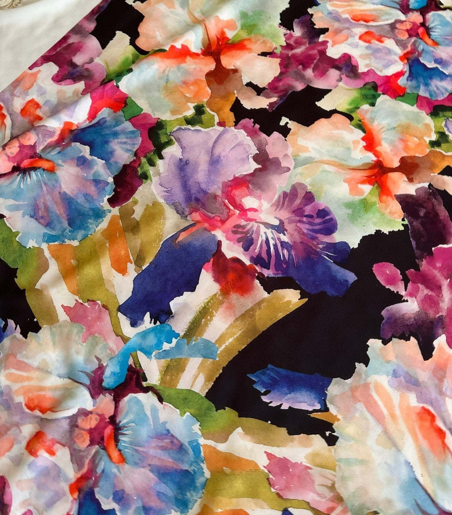 Watercolor Floral Crepe Fabric – Custom Printed Fabric, Choose Material by Metre