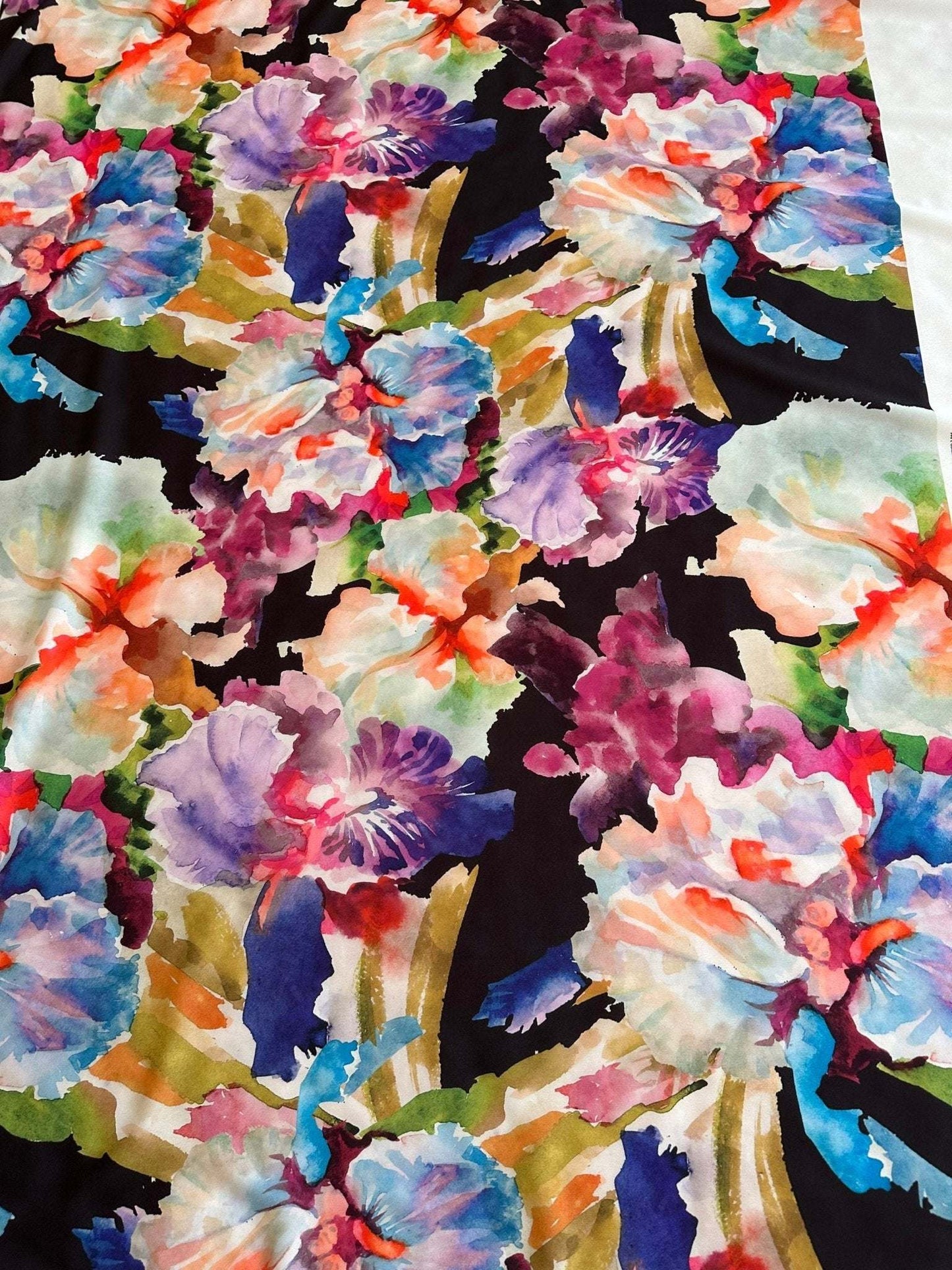 Watercolor Floral Crepe Fabric – Custom Printed Fabric, Choose Material by Metre