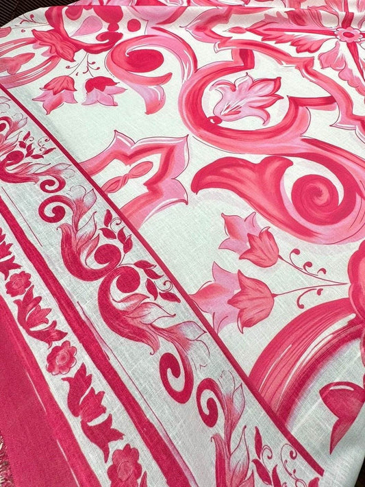 Big Majolica Pattern Fabric – Fabric by Metre, Options: Satin, Crepe, Spandex, Chiffon