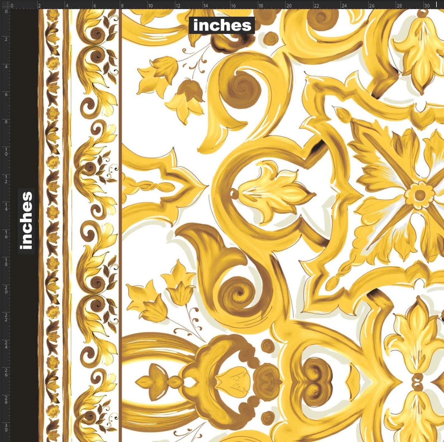 Yellow Big Majolica Pattern Fabric – Custom Printed Fabric on Satin, Crepe, Spandex or Chiffon
