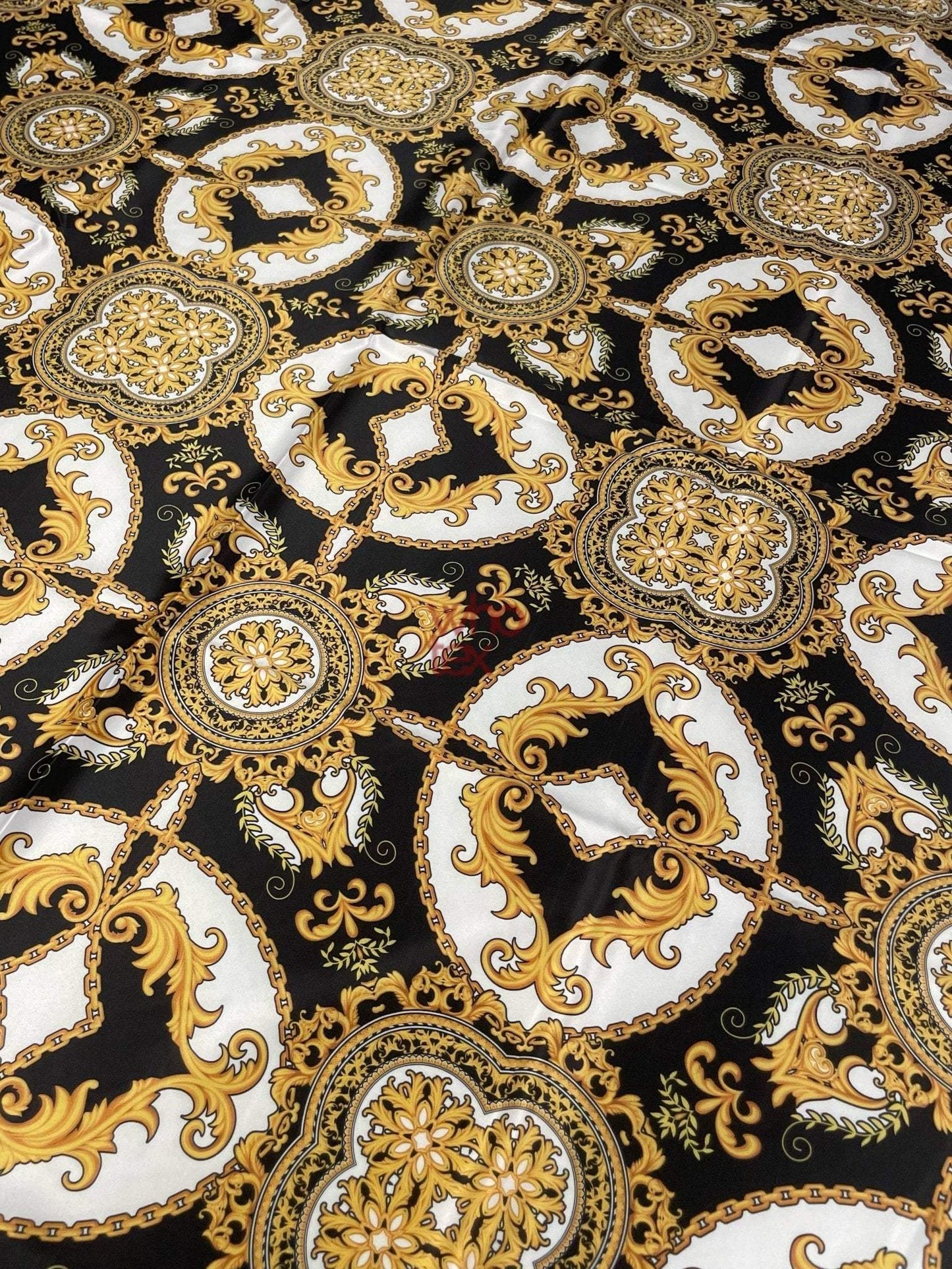 Black and Gold Medallion Fabric – Multiple Fabric Options, Sold by Metre