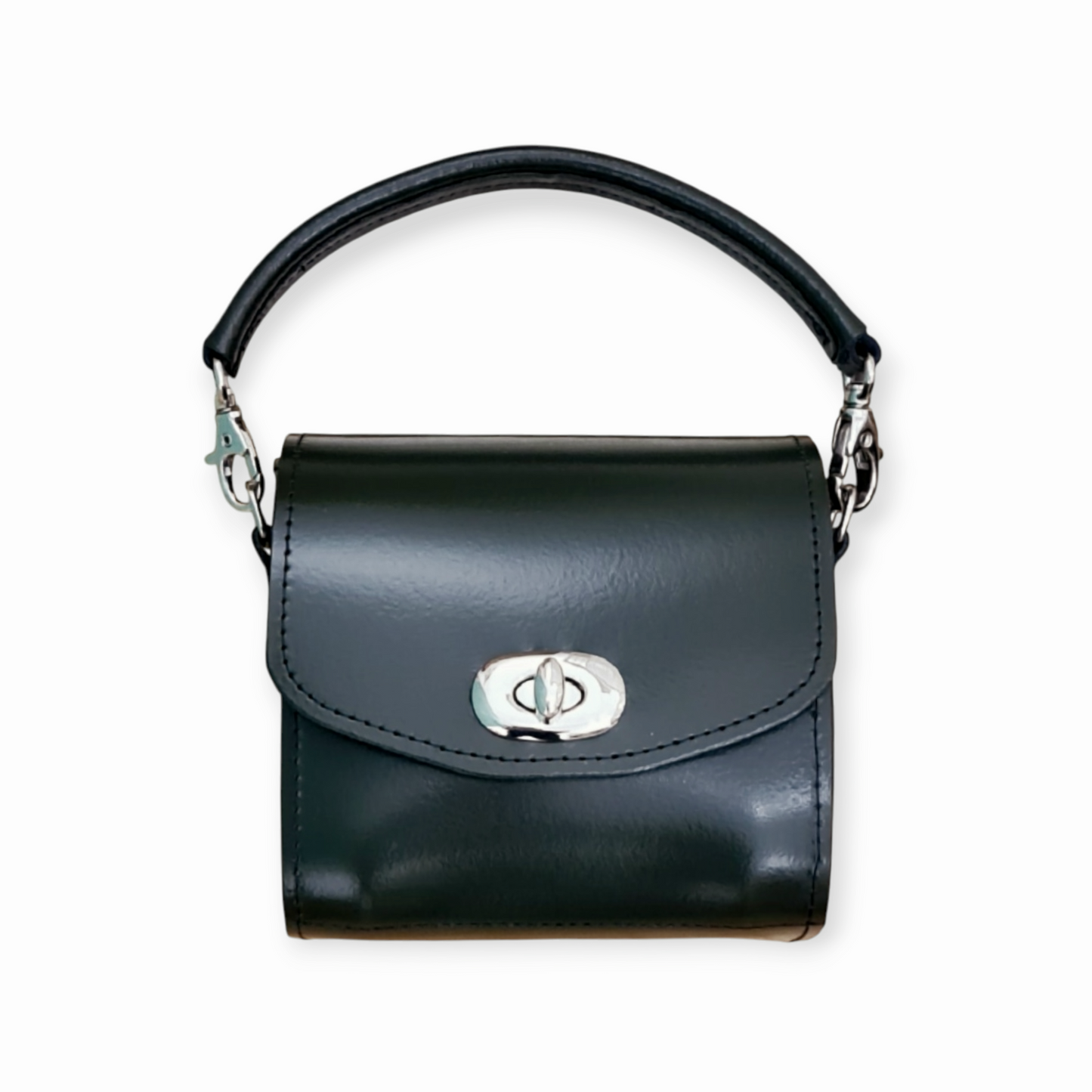 Bauble Handmade High Shine Leather Handbag - Black