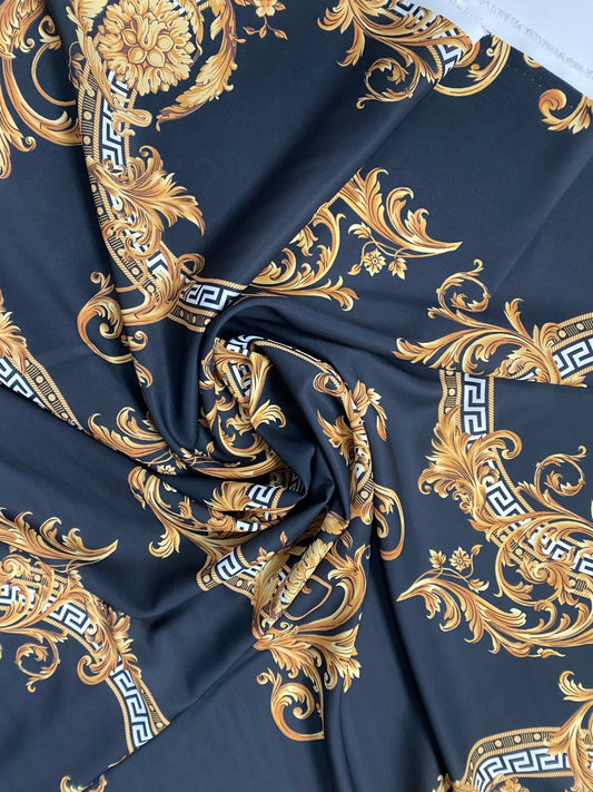 Black & Gold Baroque Crepe Fabric by the Metre – Luxury Style