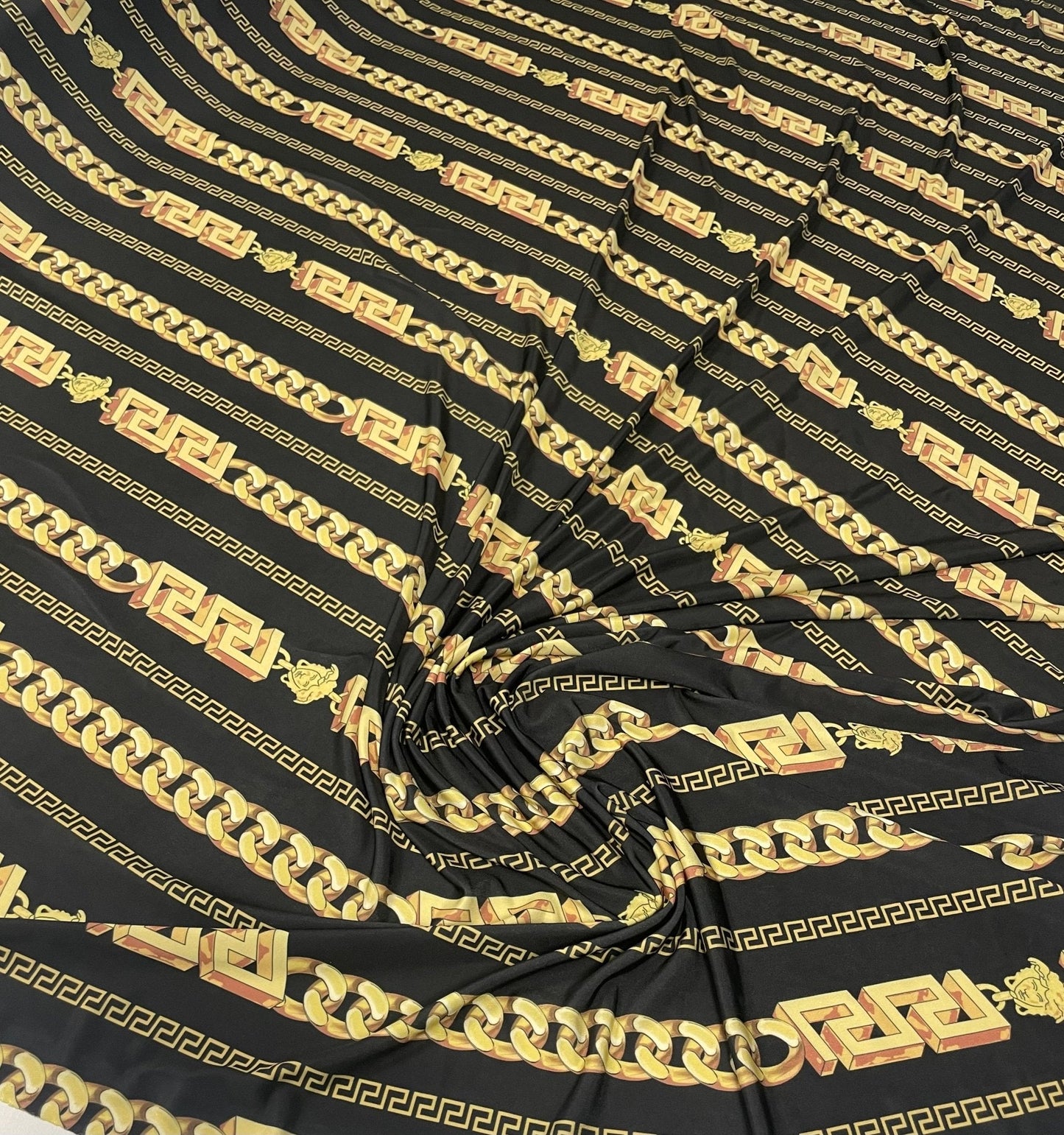 Black Gold Chain Print Spandex Fabric by the Metre