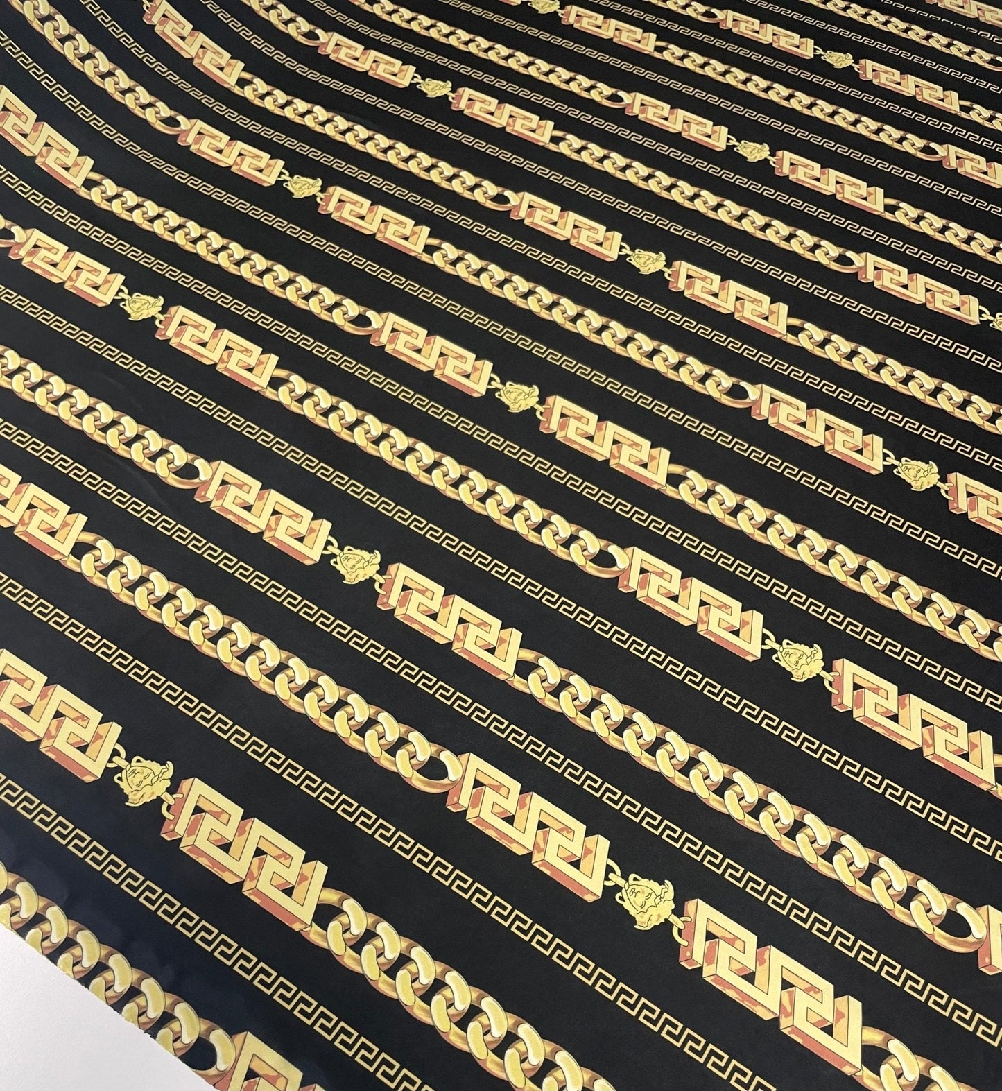 Black Gold Chain Print Spandex Fabric by the Metre