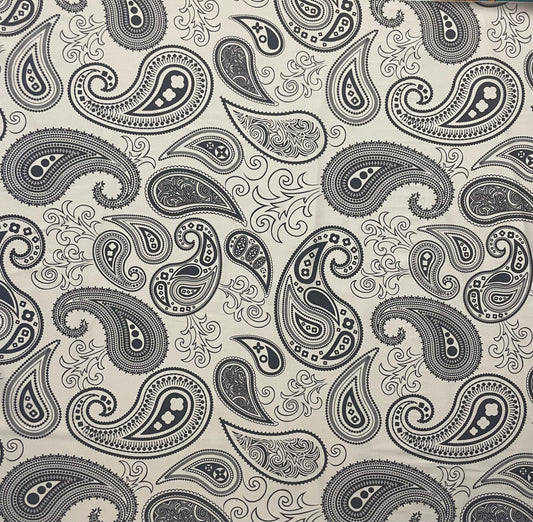 Black & White Paisley Fabric – Classic Boho Pattern by the Metre