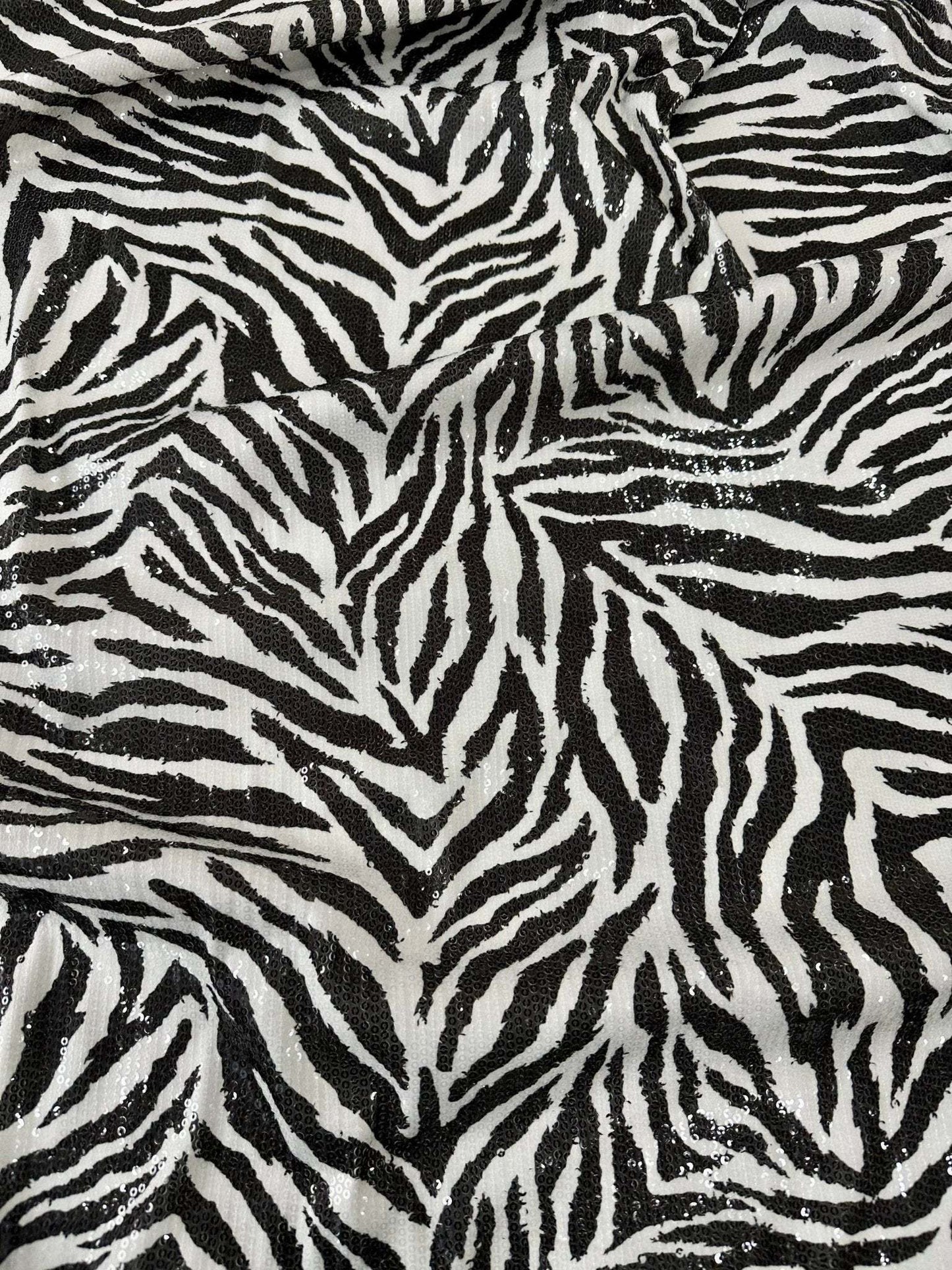 Black White Zebra Sequin Fabric, 2- Way Stretch Sequin Fabric By The Yard