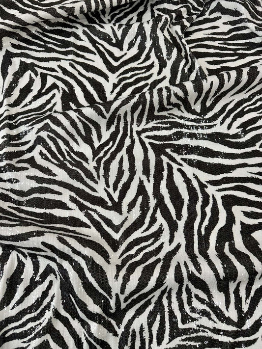 Black White Zebra Sequin Fabric, 2- Way Stretch Sequin Fabric By The Yard