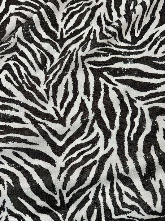 Black White Zebra Sequin Fabric, 2- Way Stretch Sequin Fabric By The Yard