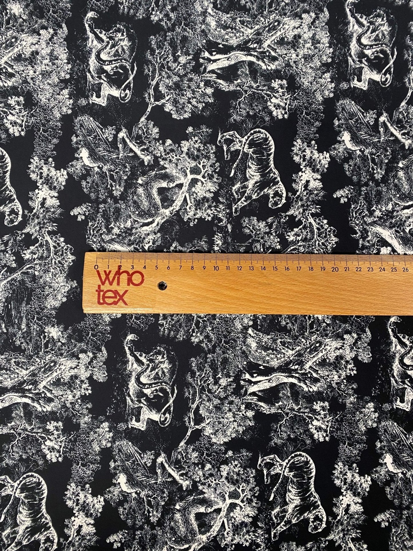Black Wild Forest Pattern Fabric – Available in Satin, Crepe, Spandex & Chiffon | By Metre
