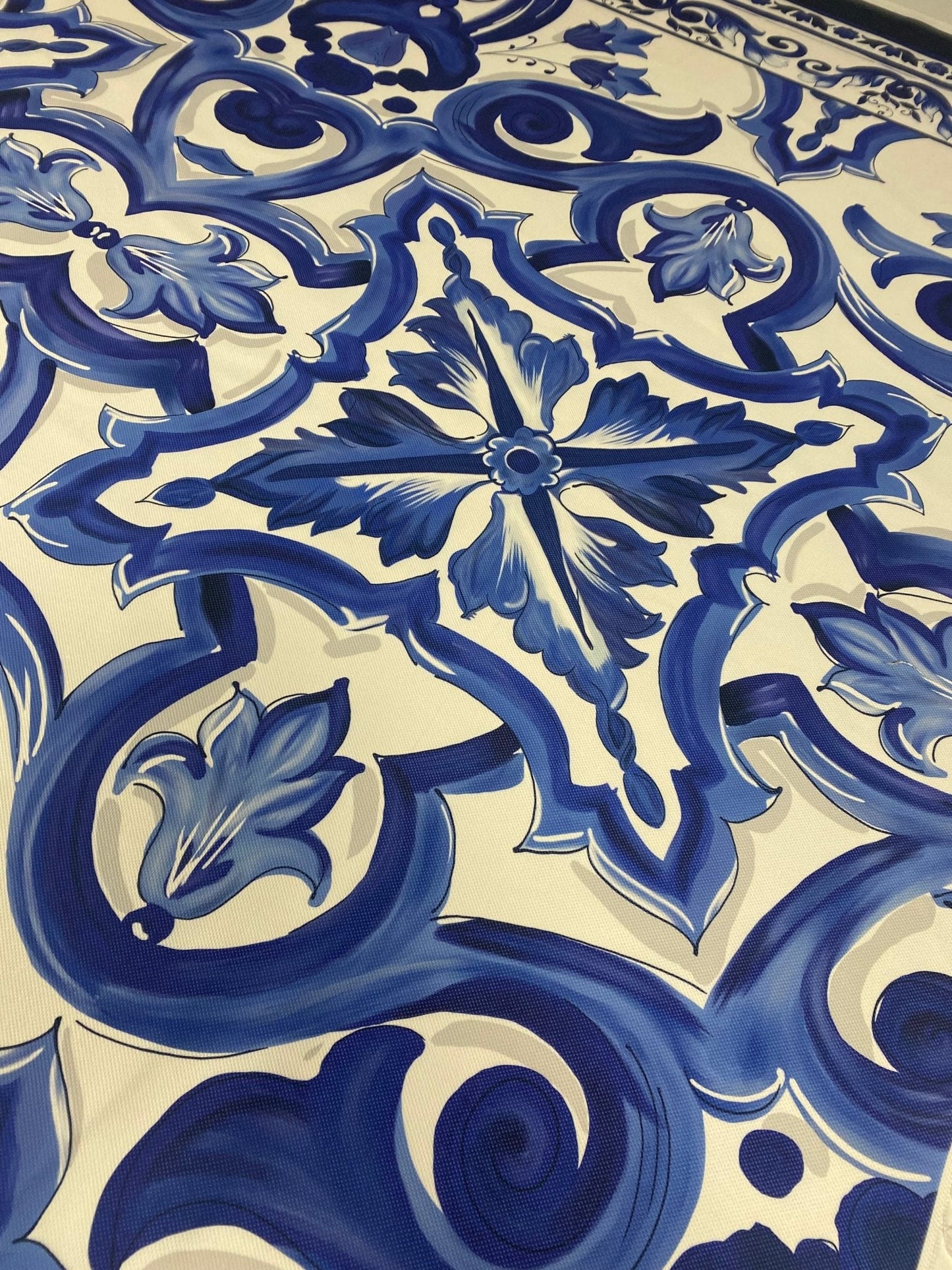 Blue and White Baroque Floral Print Fabric – Fabric by Metre, Multiple Options for Sewing & Dressmaking