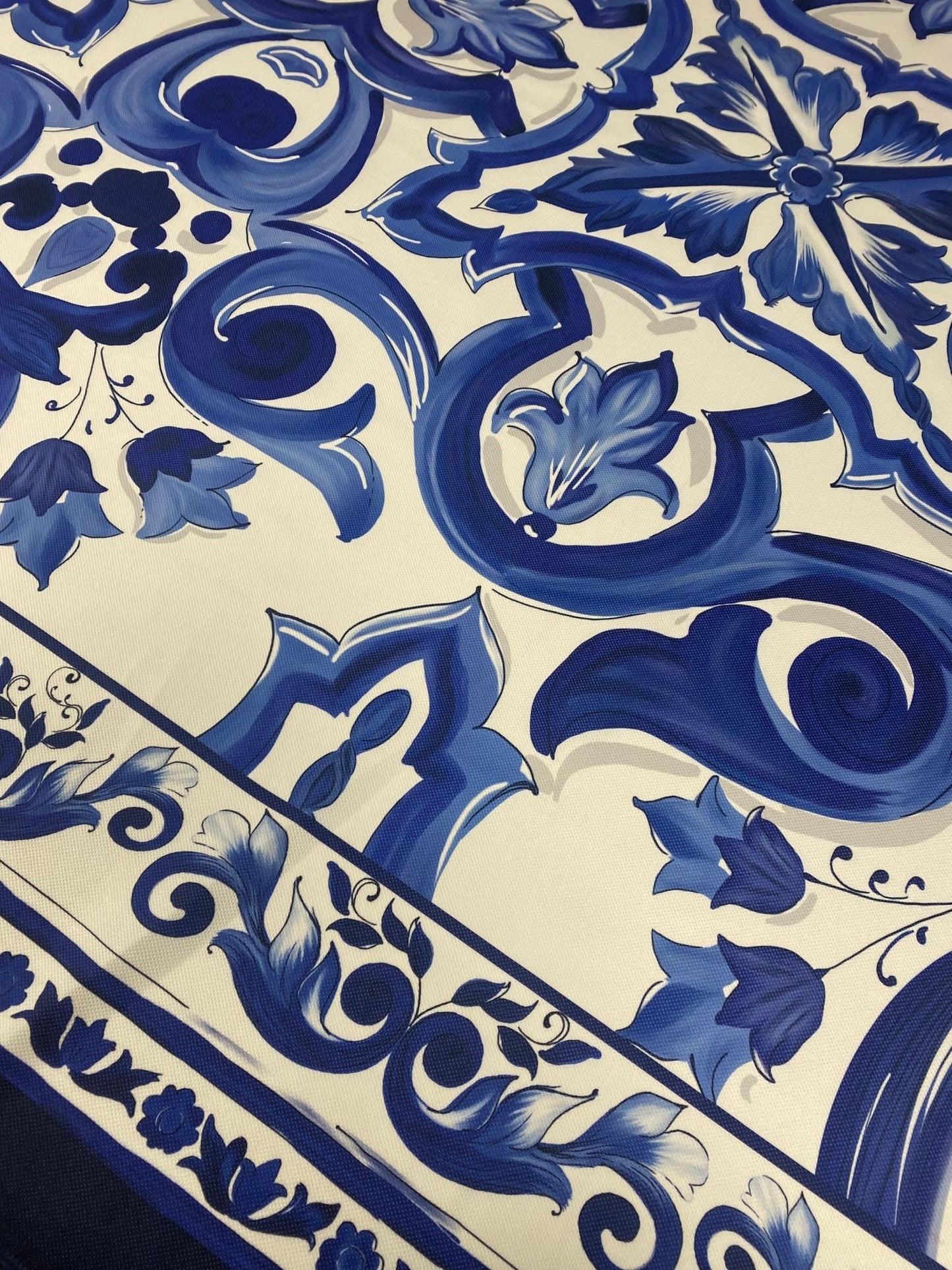 Blue and White Baroque Floral Print Fabric – Fabric by Metre, Multiple Options for Sewing & Dressmaking
