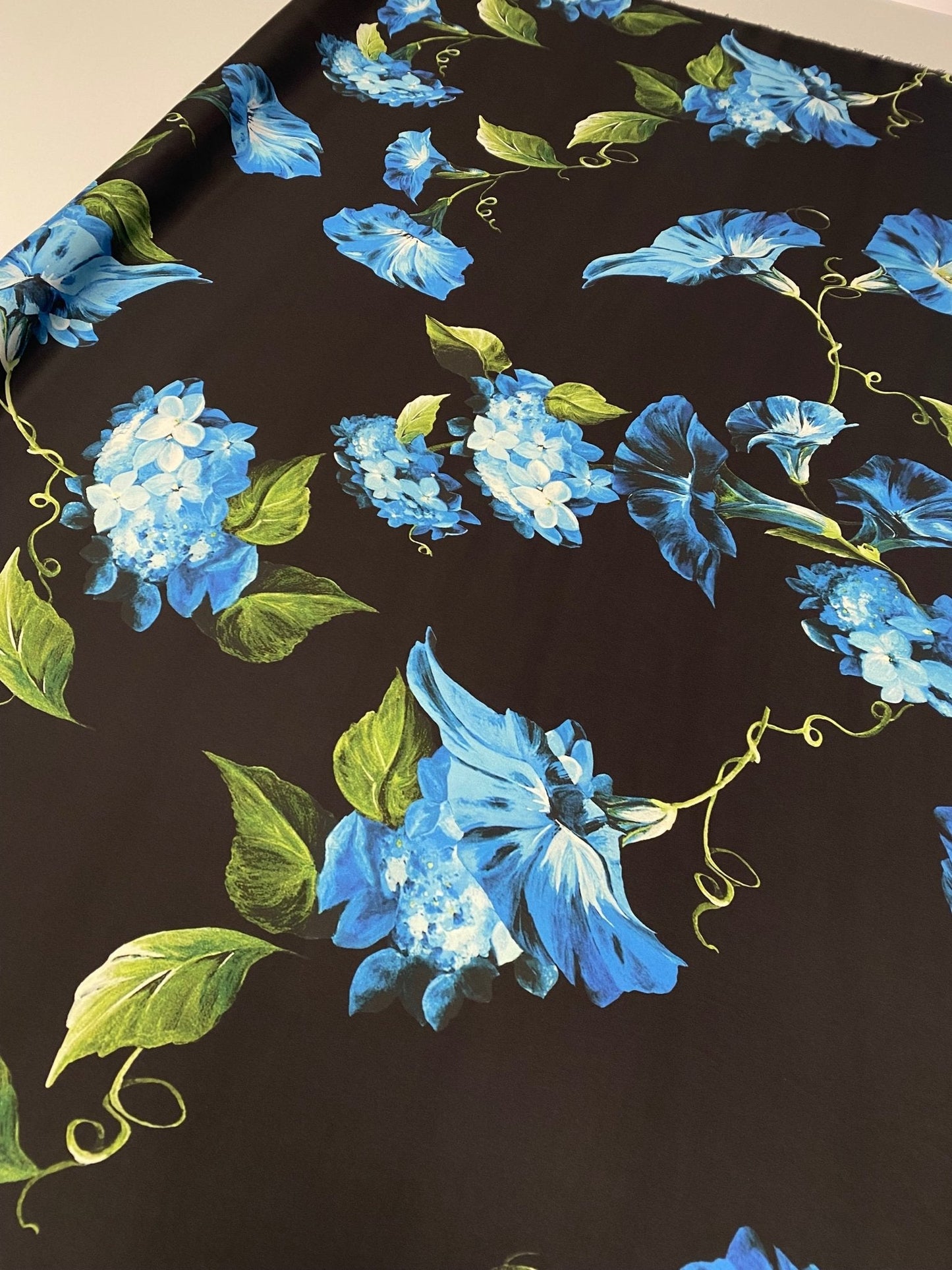 Blue Floral Satin Fabric | Dressmaking by the Metre