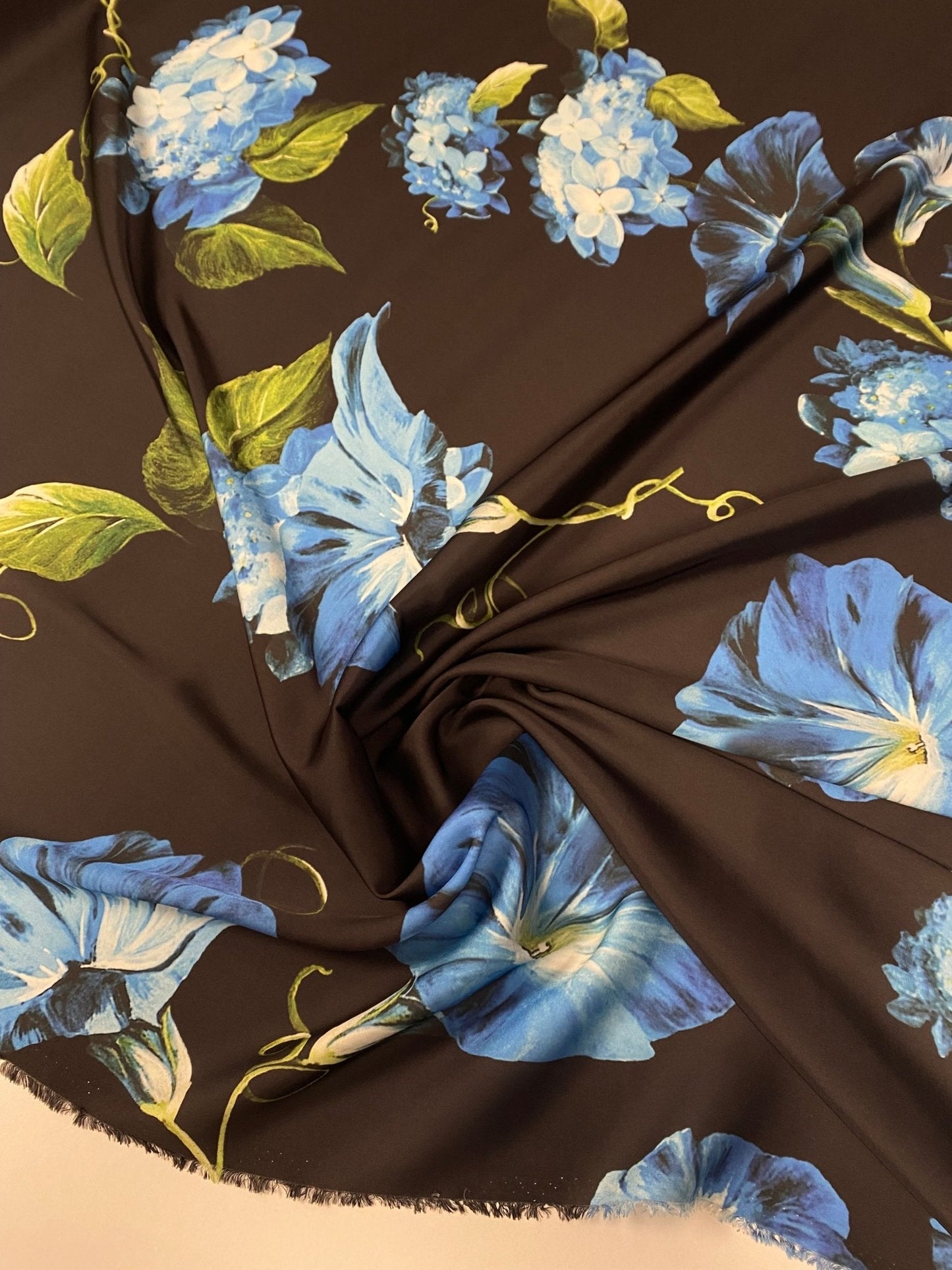 Blue Floral Satin Fabric | Dressmaking by the Metre