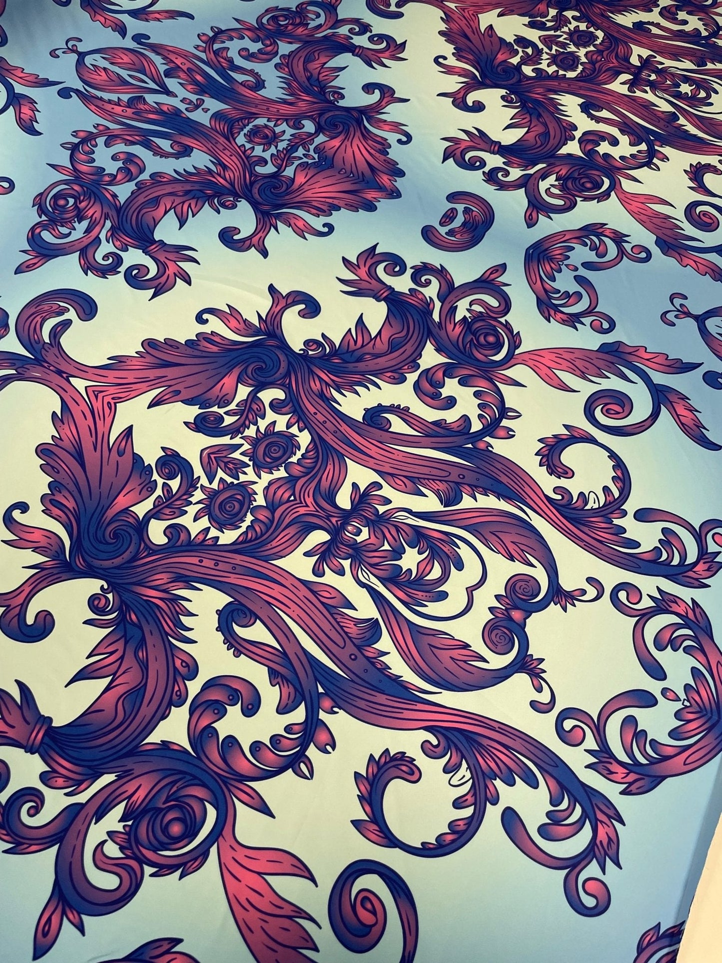 Blue & Purple Baroque Crepe Fabric by the Metre – Elegant