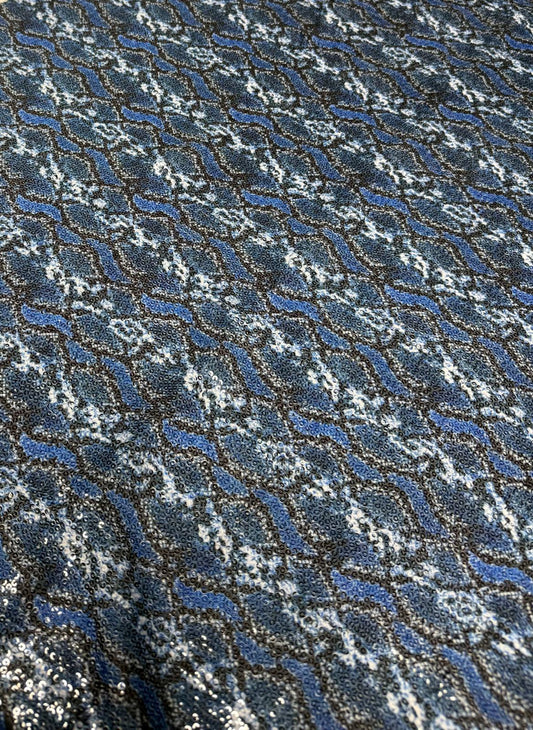 Blue Snake Print Sequin Fabric by the Metre