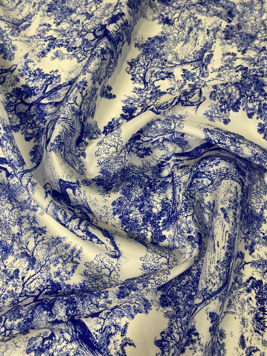 Blue Wild Forest Pattern Fabric – Custom Printed Fabric, Choose Material by Metre