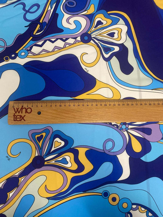 Blue Yellow Print Crep Fabric – Multiple Fabric Options, Sold by Metre