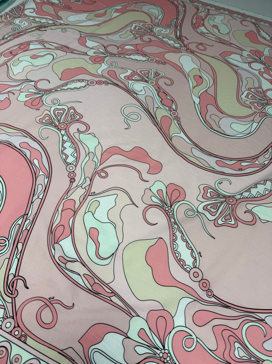 Blush Pink Psychedelic Swirl Organic Cotton Poplin Fabric by the Metre