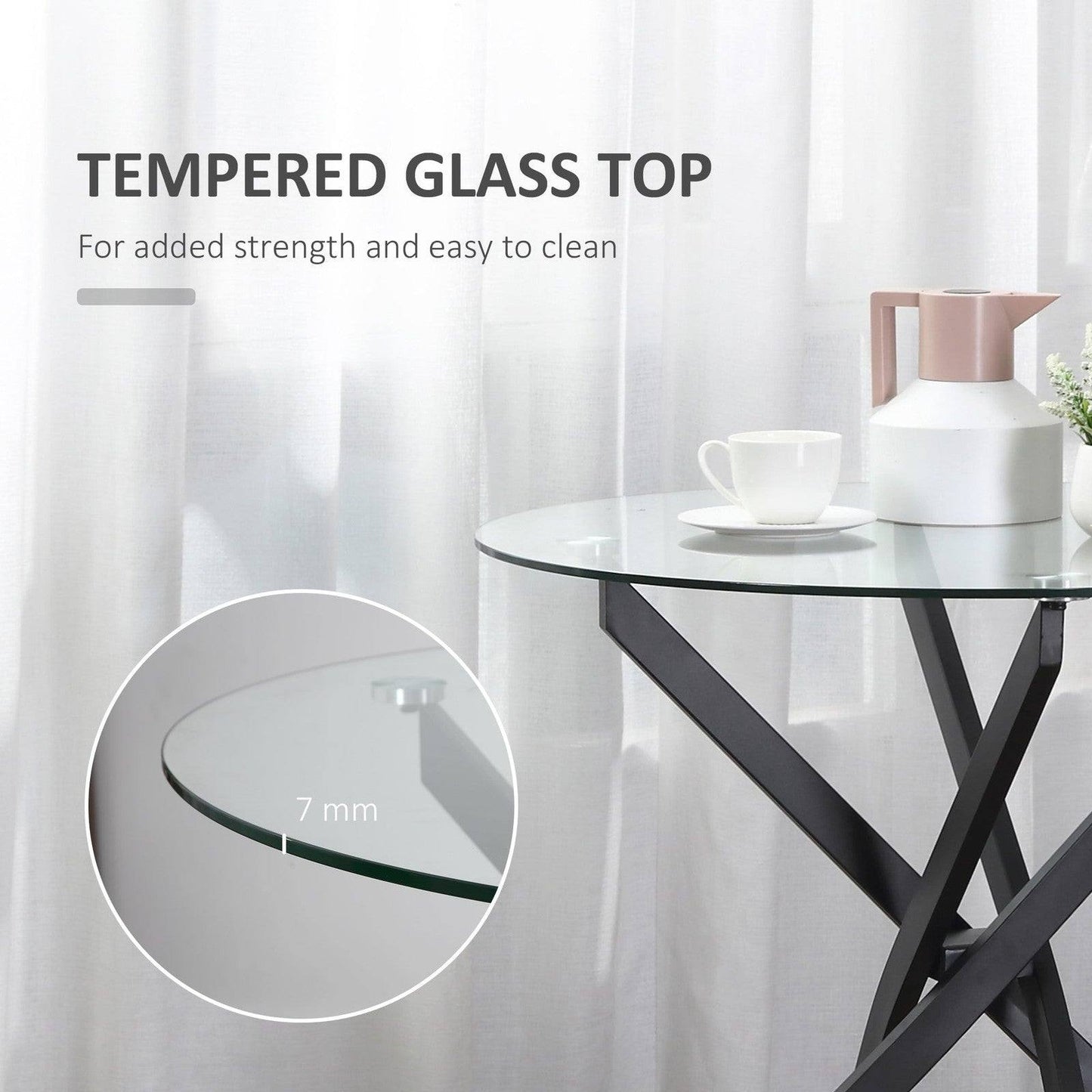 Side Table with Clear Tempered Glass Top