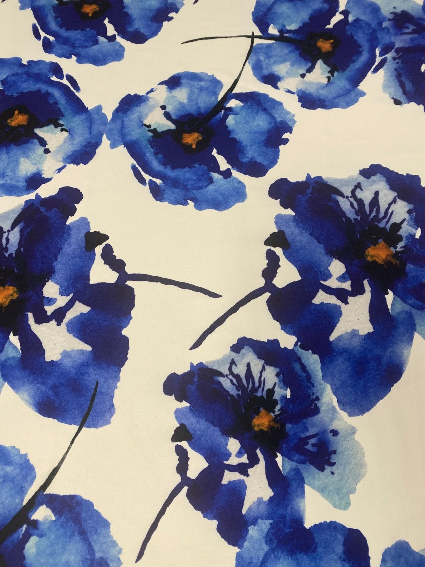 Bold Blue Watercolor Floral Fabric