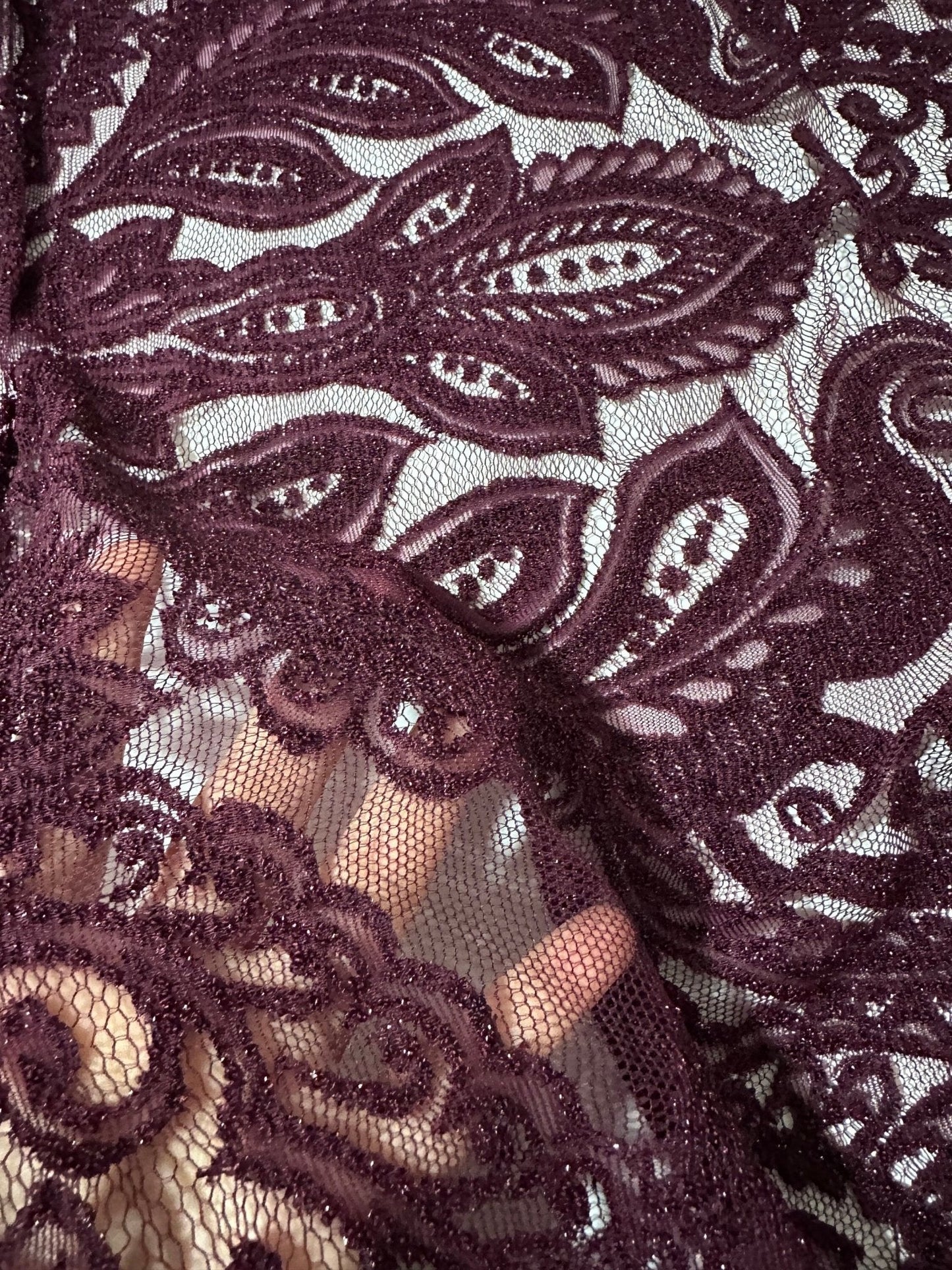 Bordeaux Floral Pattern Lace Fabric
