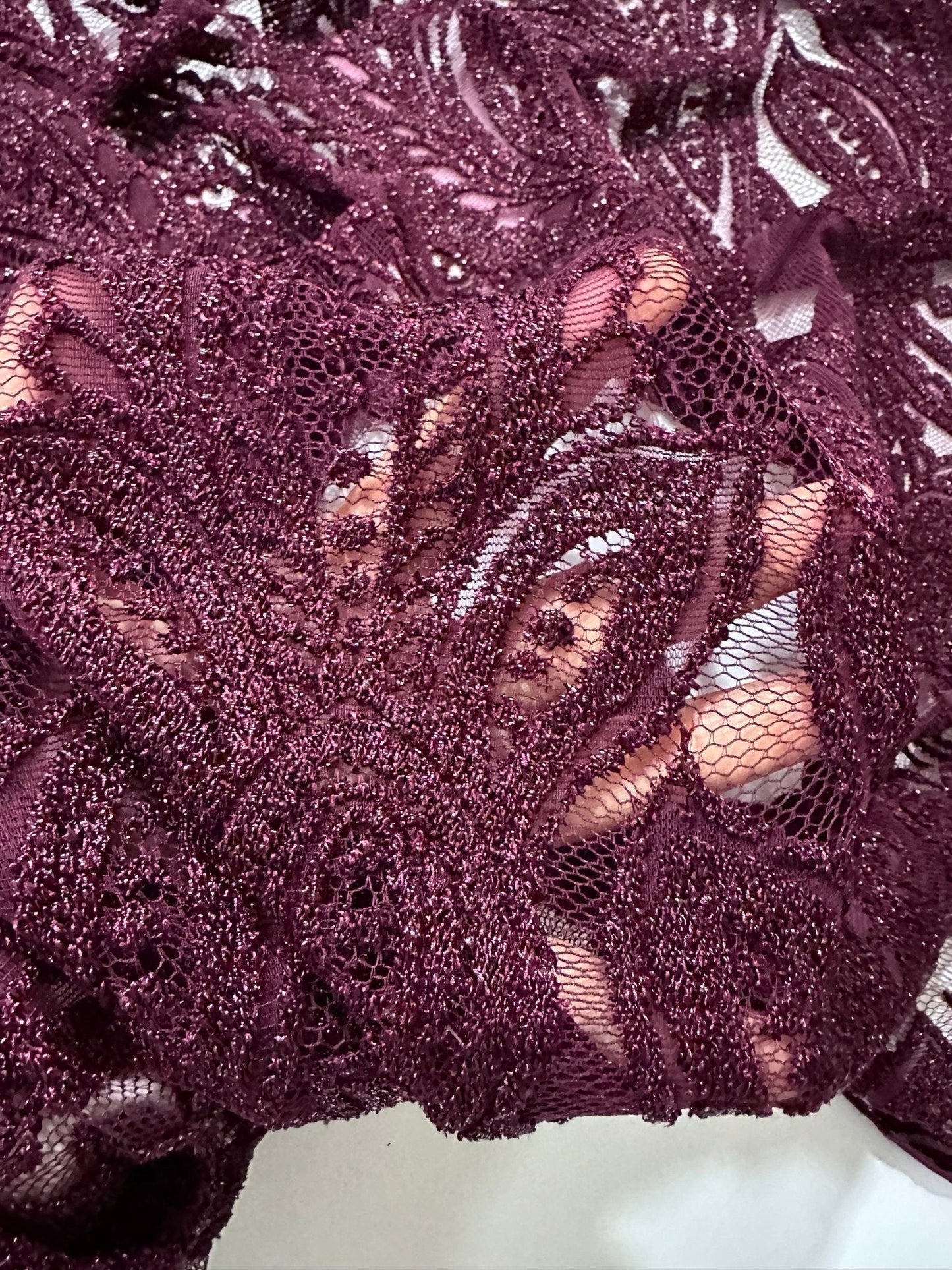 Bordeaux Floral Pattern Lace Fabric