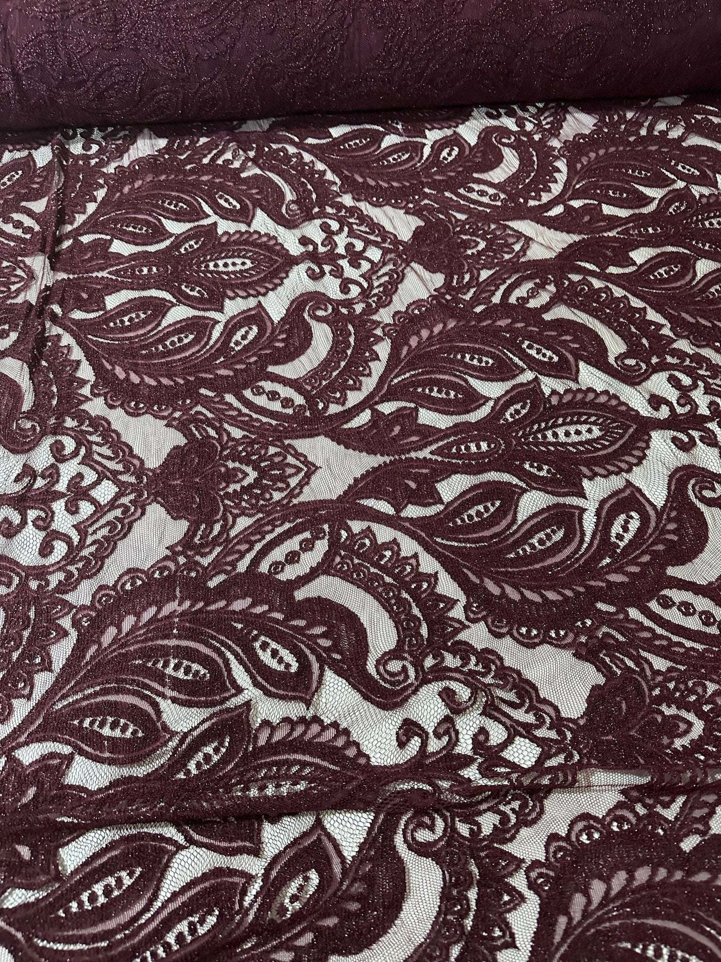 Bordeaux Floral Pattern Lace Fabric