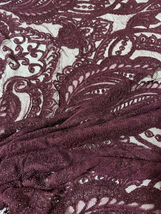 Bordeaux Floral Pattern Lace Fabric
