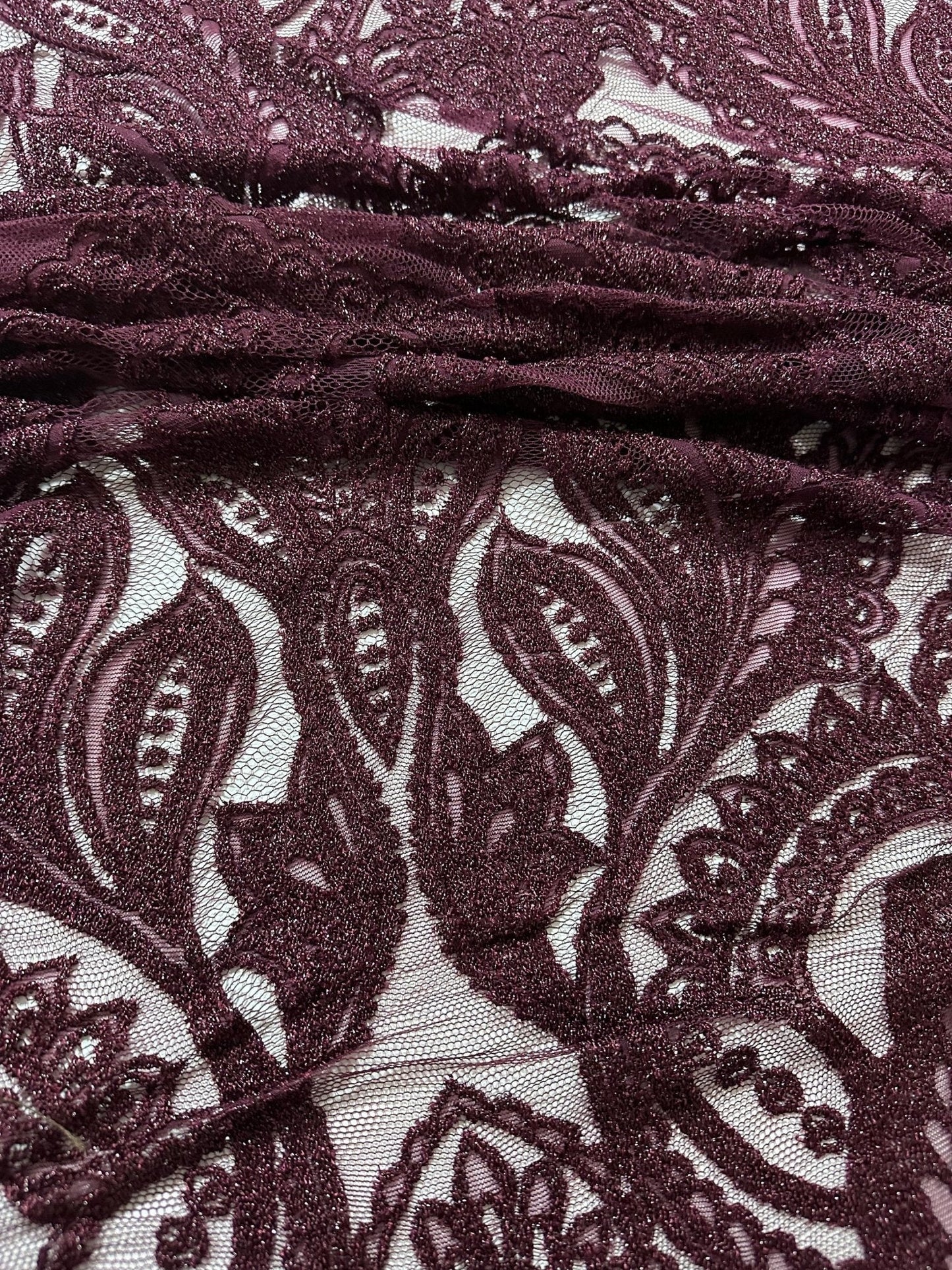 Bordeaux Floral Pattern Lace Fabric