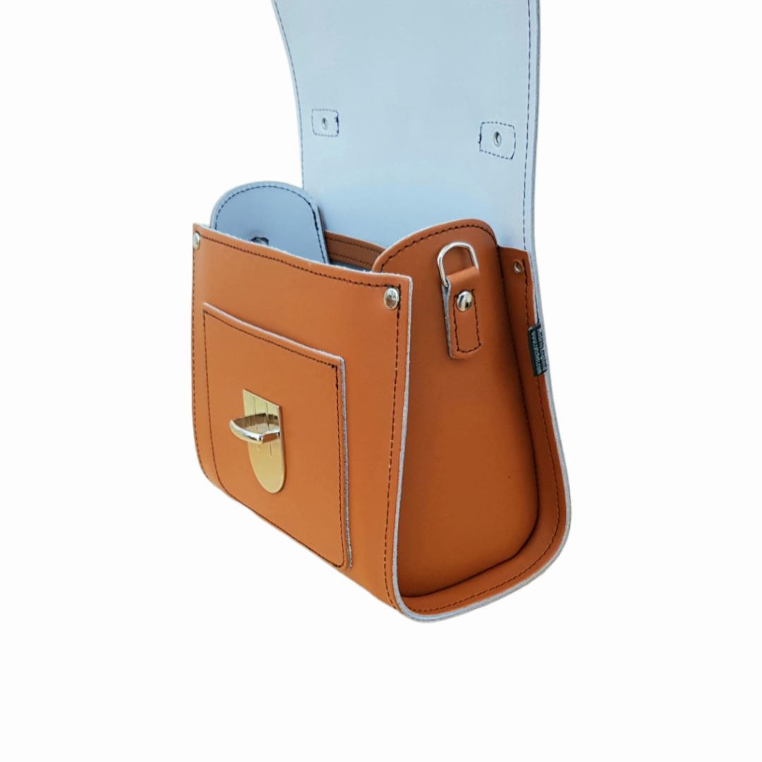 Handmade Leather Sugarcube Handbag - Burnt Orange