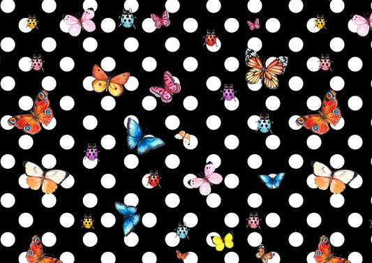 Butterflies Black White Polka Dot Fabric – Fabric by Metre, Multiple Options for Sewing & Dressmaking