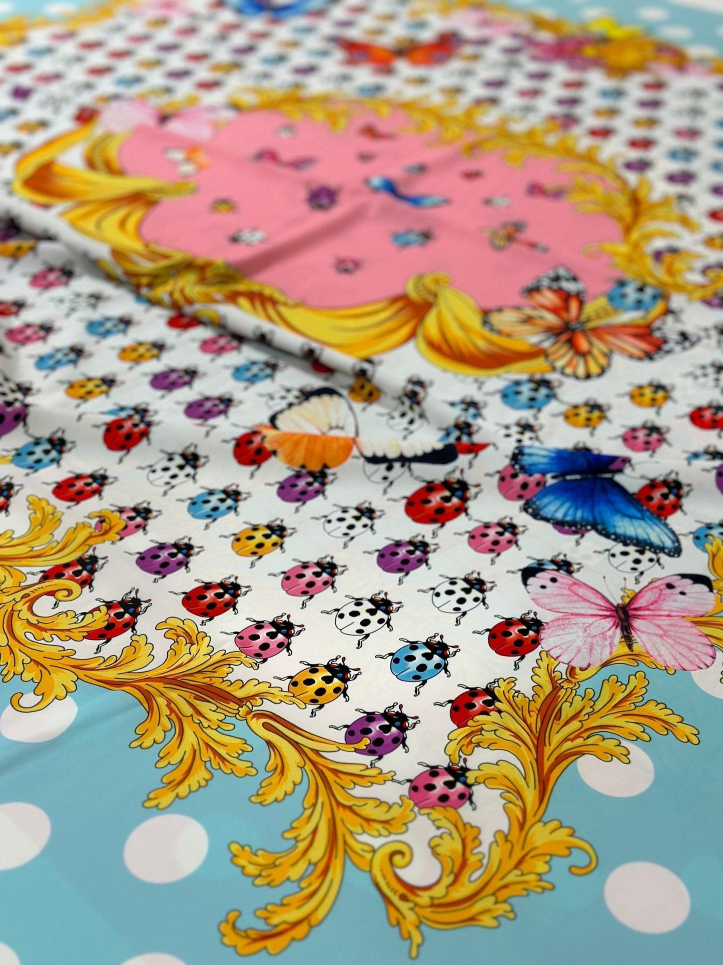 Colorful Butterfly and Polka Dot Print Fabric – Custom Printed Fabric, Choose Material by Metre