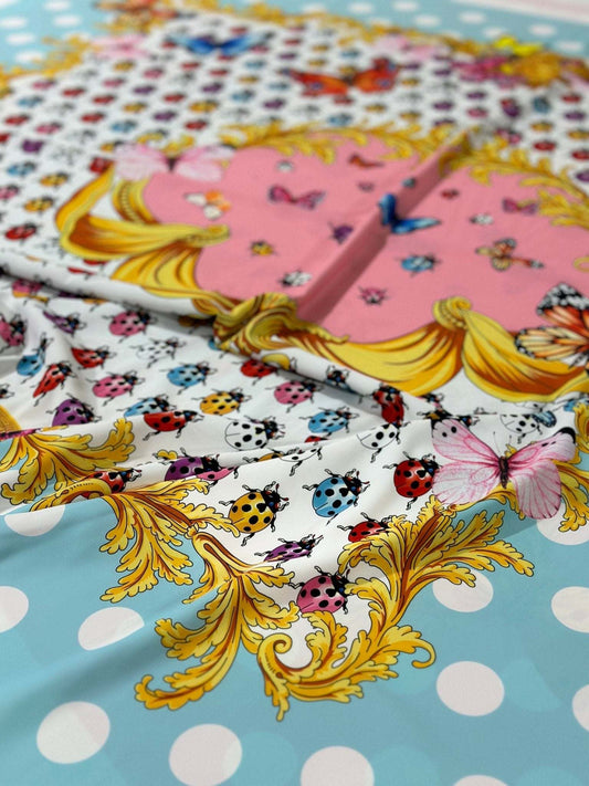 Colorful Butterfly and Polka Dot Print Fabric – Custom Printed Fabric, Choose Material by Metre