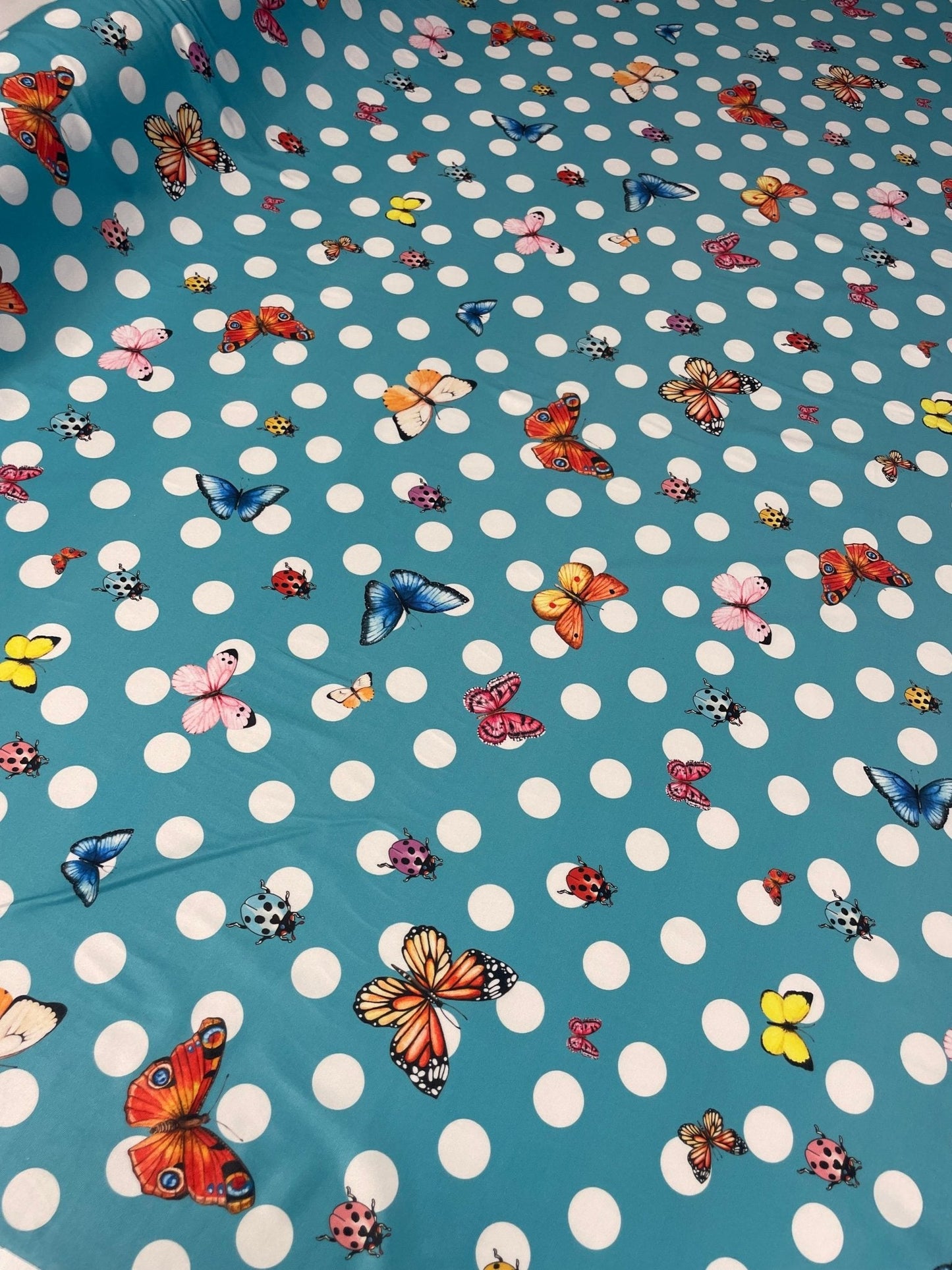 Butterfly & Ladybird Polka Dot Spandex Fabric by the Metre