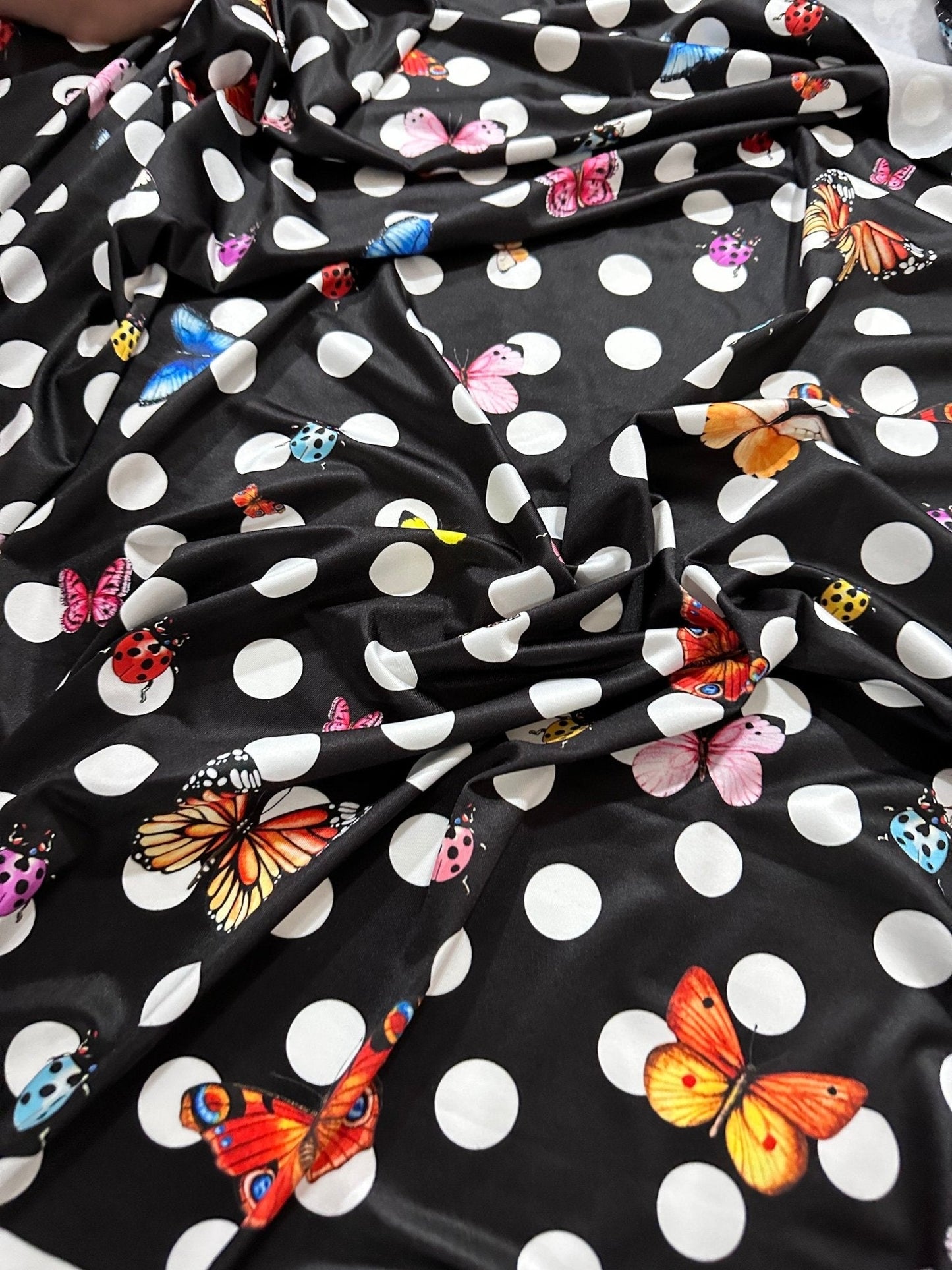 Black Polka Dot Butterfly Fabric