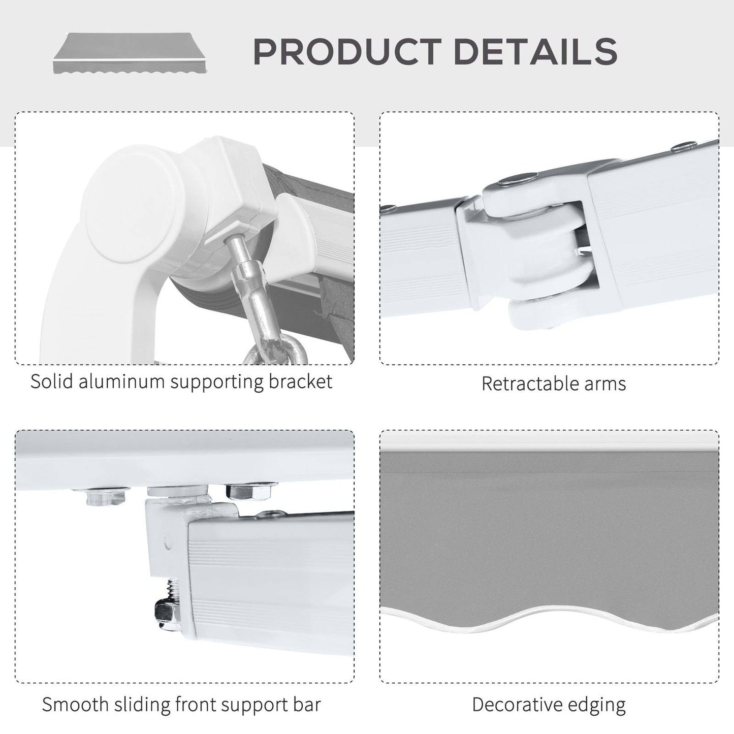 Garden Patio Manual Awning Canopy Sun Shade Shelter Retractable 4 Size 5 Colour