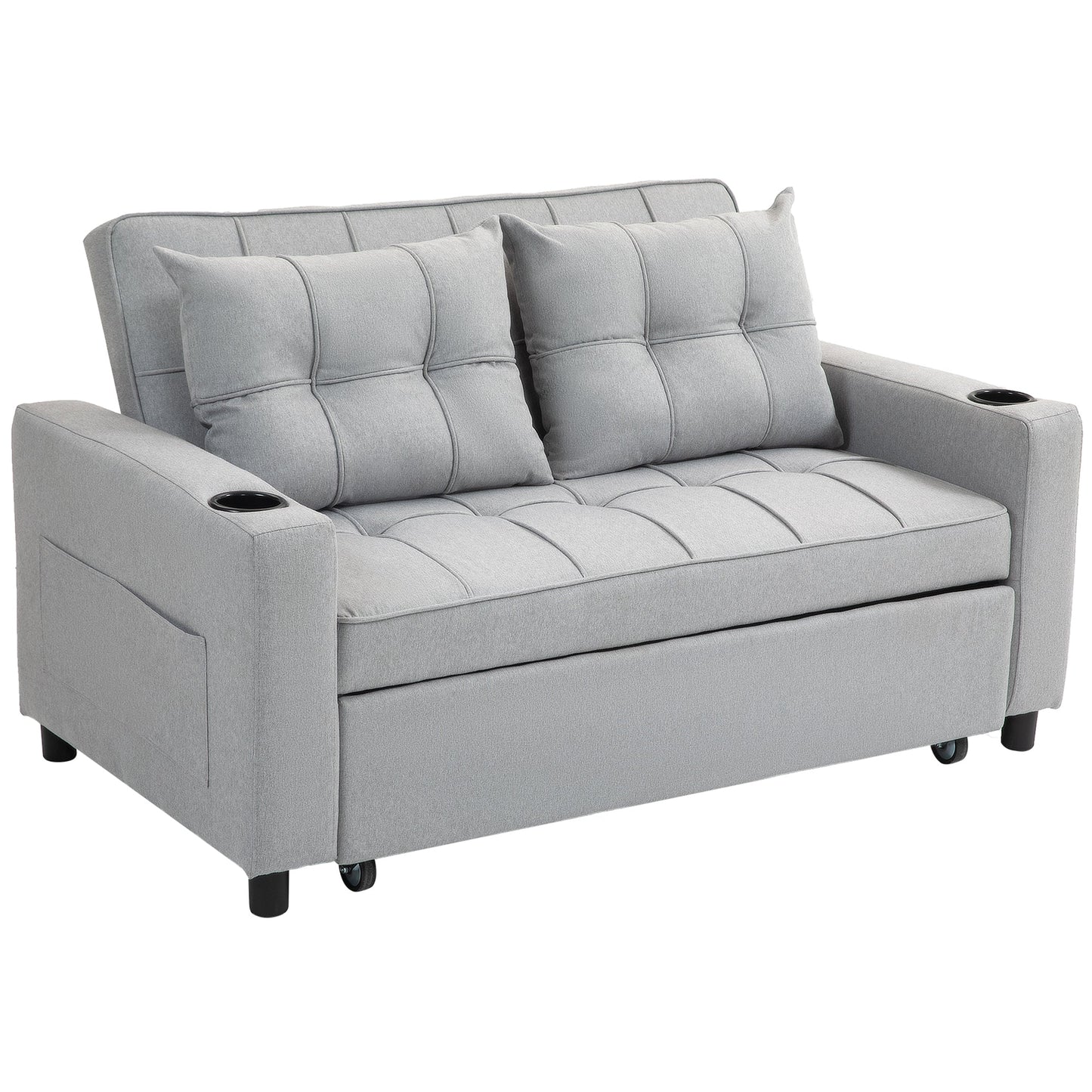 HOMCOM 2 Seater Pull Out Sofa Bed with Pockets for Living Room